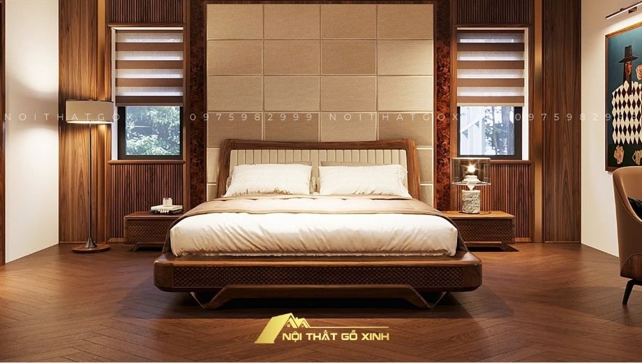 Giường ngủ gỗ óc chó nguyên khối 