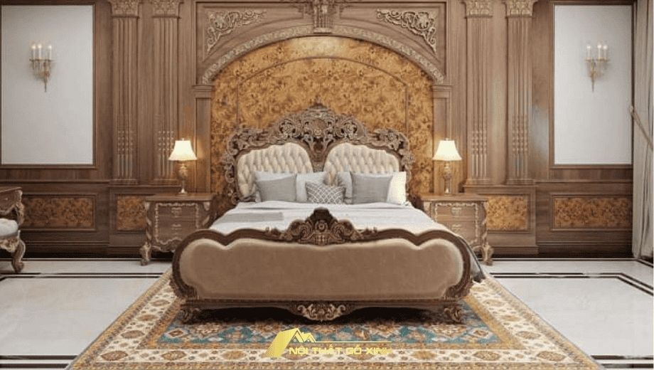 Giường ngủ gỗ óc chó tạo điểm nhấn
