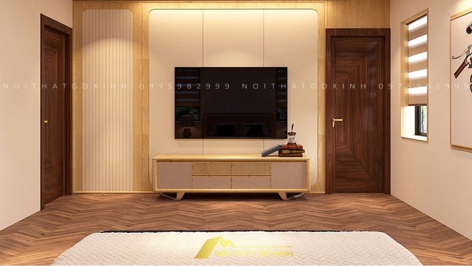 Không gian phòng ngủ gỗ óc chó 