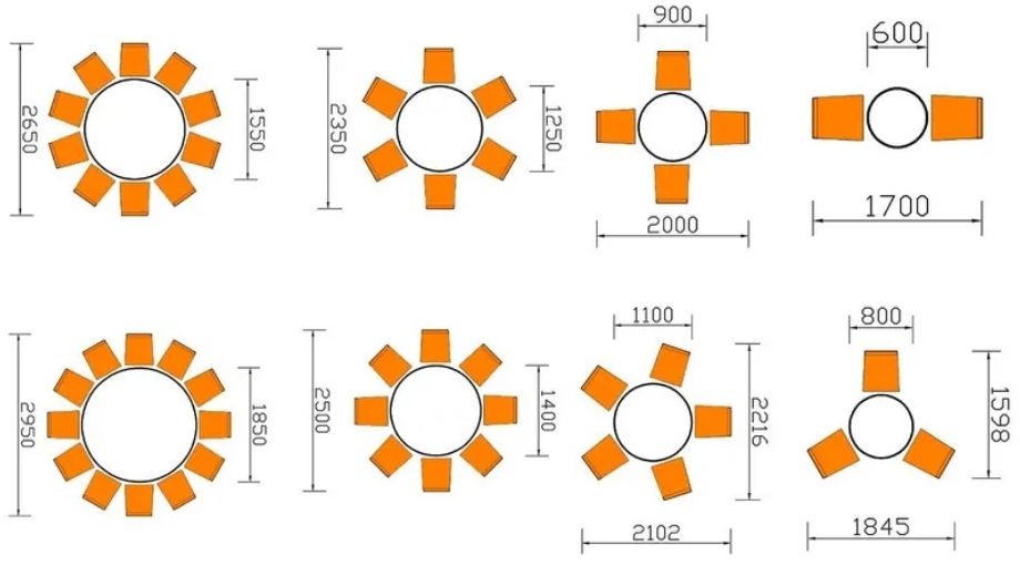 Kích thước minh họa bàn hình tròn