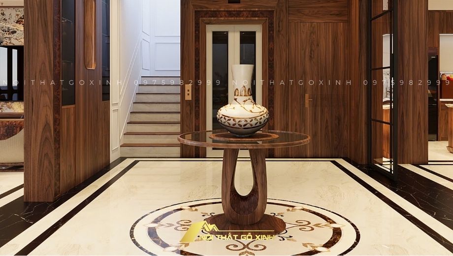 Mẫu phòng khách nội thất gỗ óc chó 