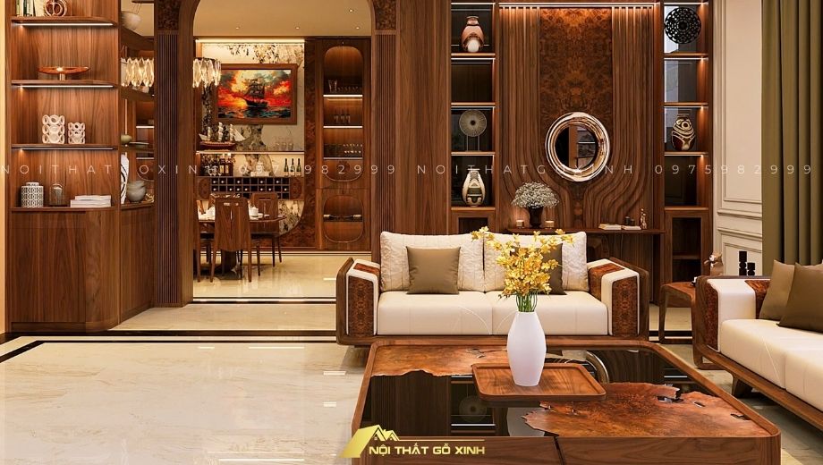 Sofa gỗ óc chó kết hợp đệm gia cao cấp