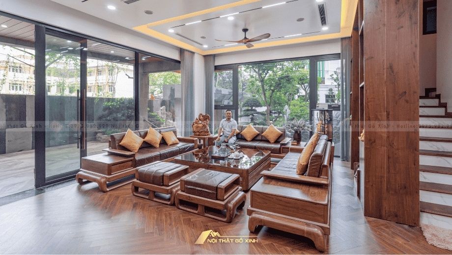 Thiết kế phòng khách với chất liệu gỗ cao cấp