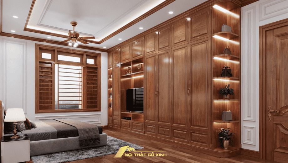 Tủ quần áo gỗ óc chó hiện đại