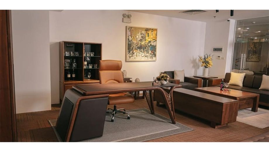 Phòng làm viêc biệt thự gỗ óc chó kết hợp tiếp khách