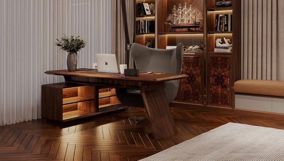 Phòng làm việc gỗ óc chó hiện đại