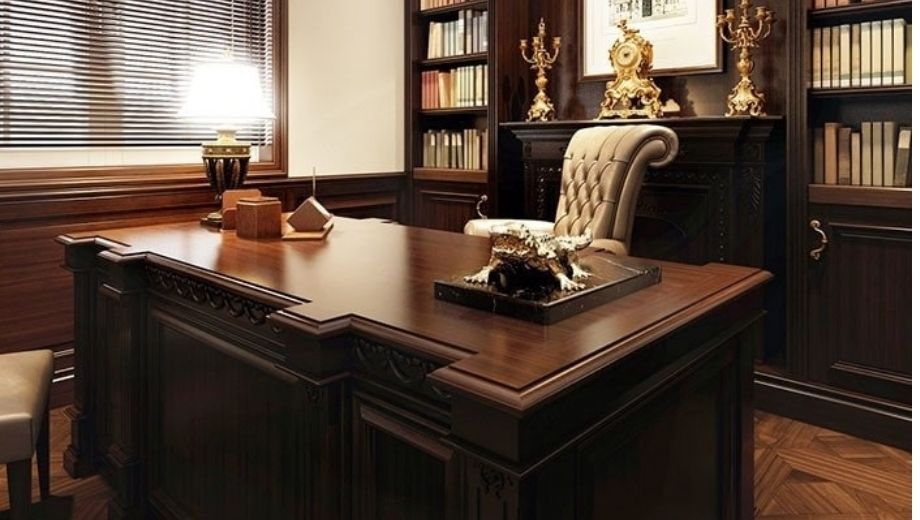 Phòng làm việc gỗ óc chó kết hợp thư viện riêng