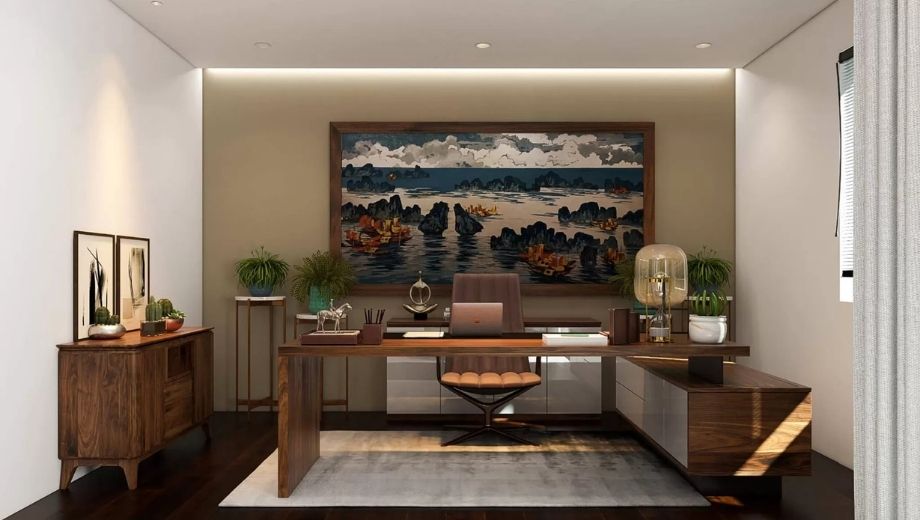 Phòng làm việc gỗ óc chó sang trọng