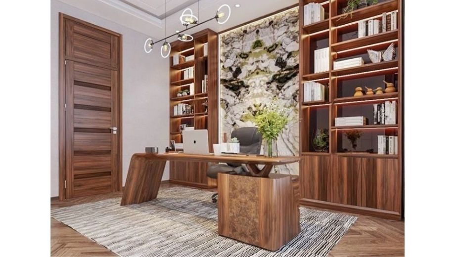 Không gian phòng làm việc gỗ óc chó 