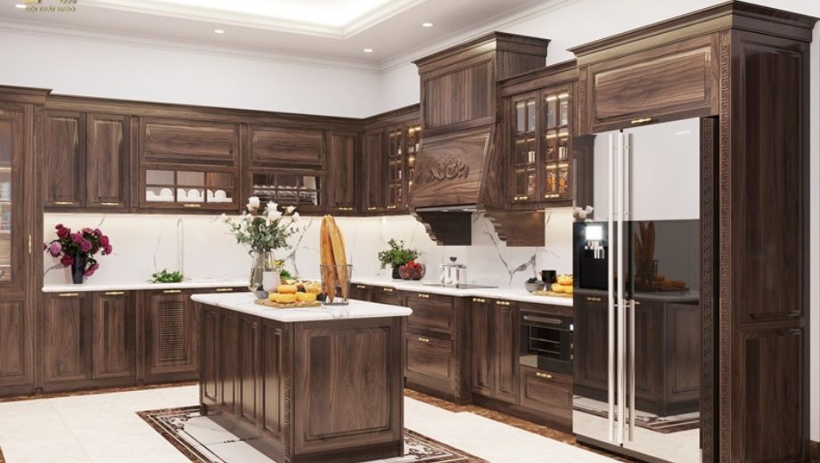 Phòng bếp gỗ óc chó 