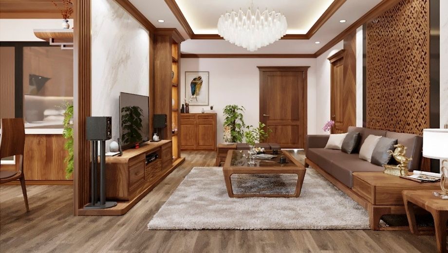 Phòng khách gỗ óc chó 