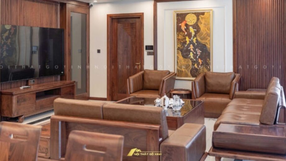 Phòng khách nội thất gỗ óc chó